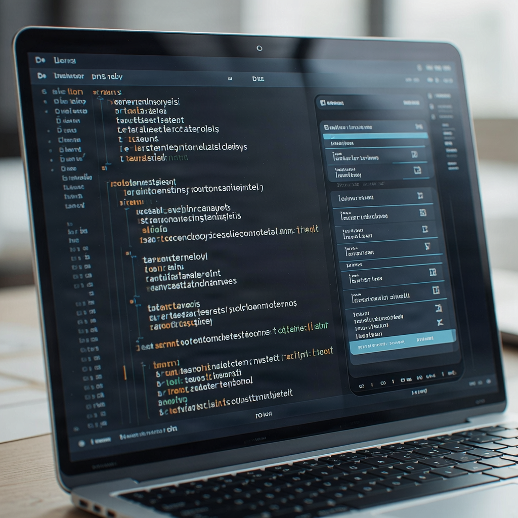 Software development and mobile app coding interface.